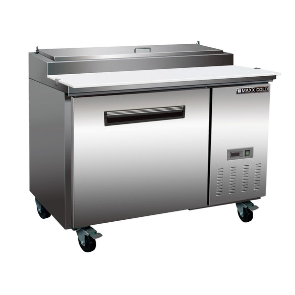 Maxx Cold One-Door Refrigerated Pizza Prep Table, 12 cu. ft. Storage Capacity, in Stainless Steel