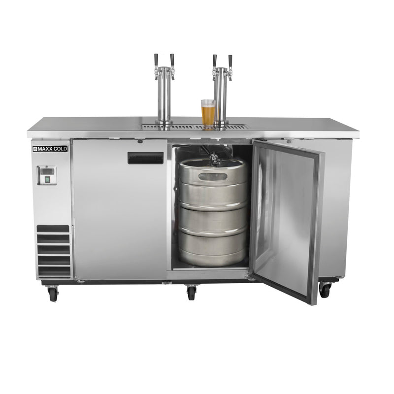 Maxx Cold Dual Tower, 2 Tap Beer Dispenser, 17.3 cu. ft., 3 Barrels/Kegs (490L) in Stainless Steel