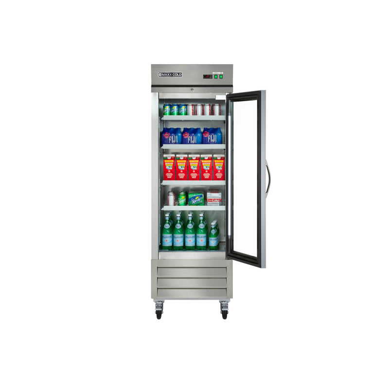 Maxx Cold Single Glass Door Reach-In Refrigerator, 23 cu. ft. Storage Capacity, in Stainless Steel