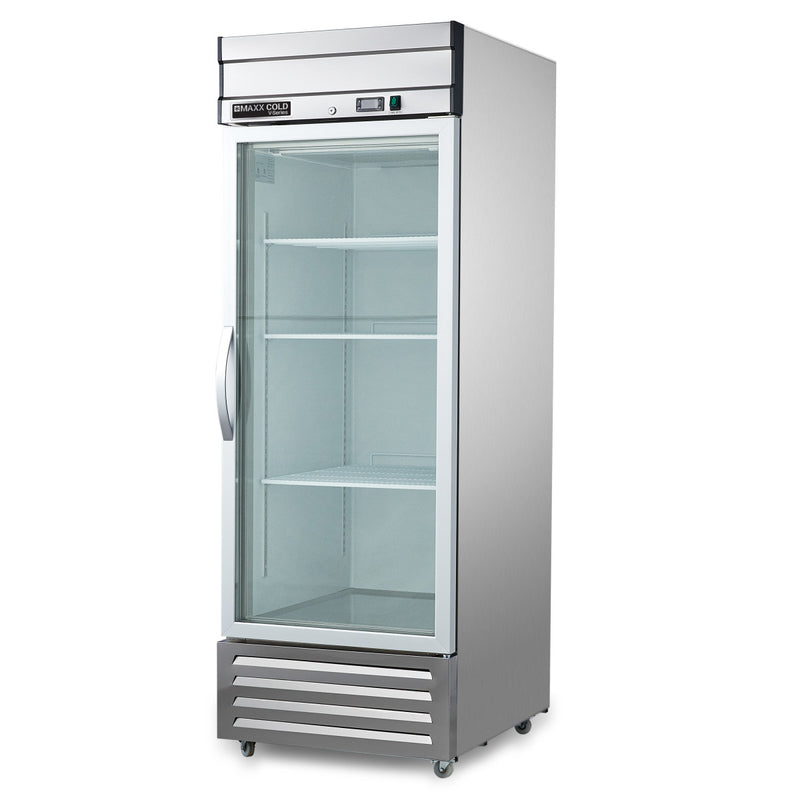 45 Degree Angle Image of Maxx Cold V-Series 1 Glass Door Reach-In Refrigerator, Bottom Mount, 27"W, 19 cu. ft. Storage Capacity, in Stainless Steel (MVR-23GDHC)