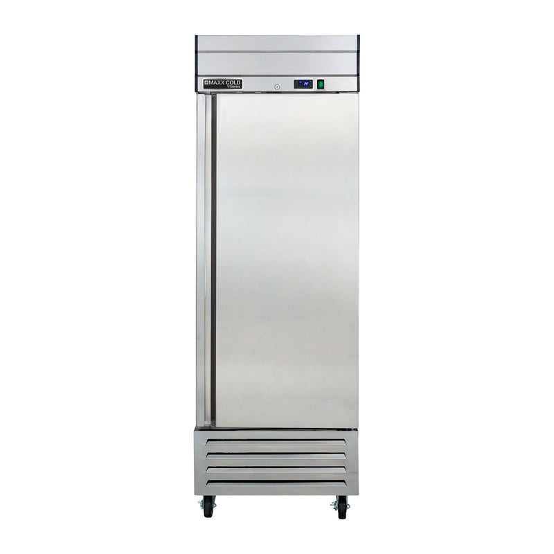 Front Image of Maxx Cold V-Series 1 Solid Door Reach-In Refrigerator, Bottom Mount, 27"W, 19 cu. ft. Storage Capacity, in Stainless Steel (MVR-23FDHC)