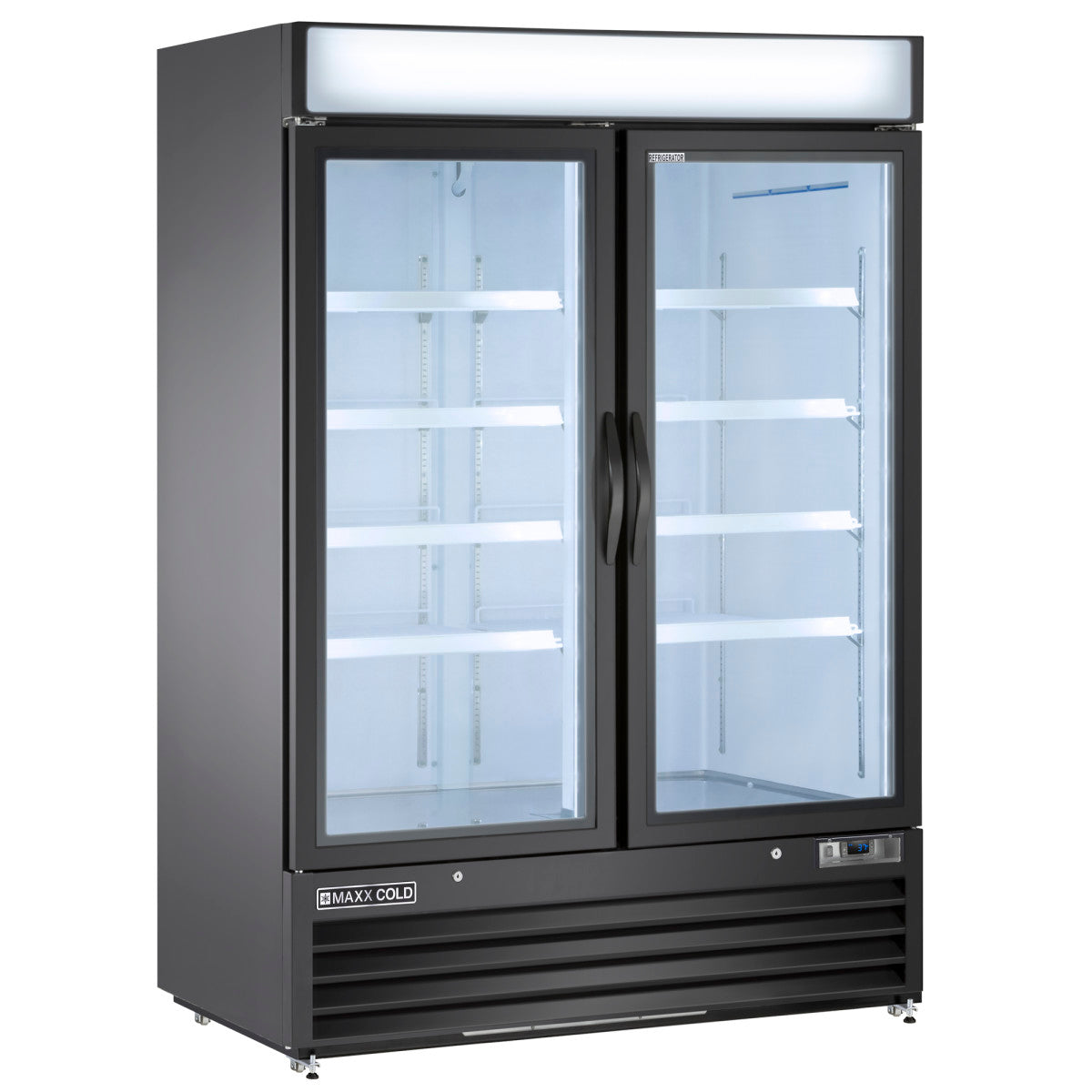 Maxx Cold Double Glass Door Merchandiser Refrigerator, Swing Style
