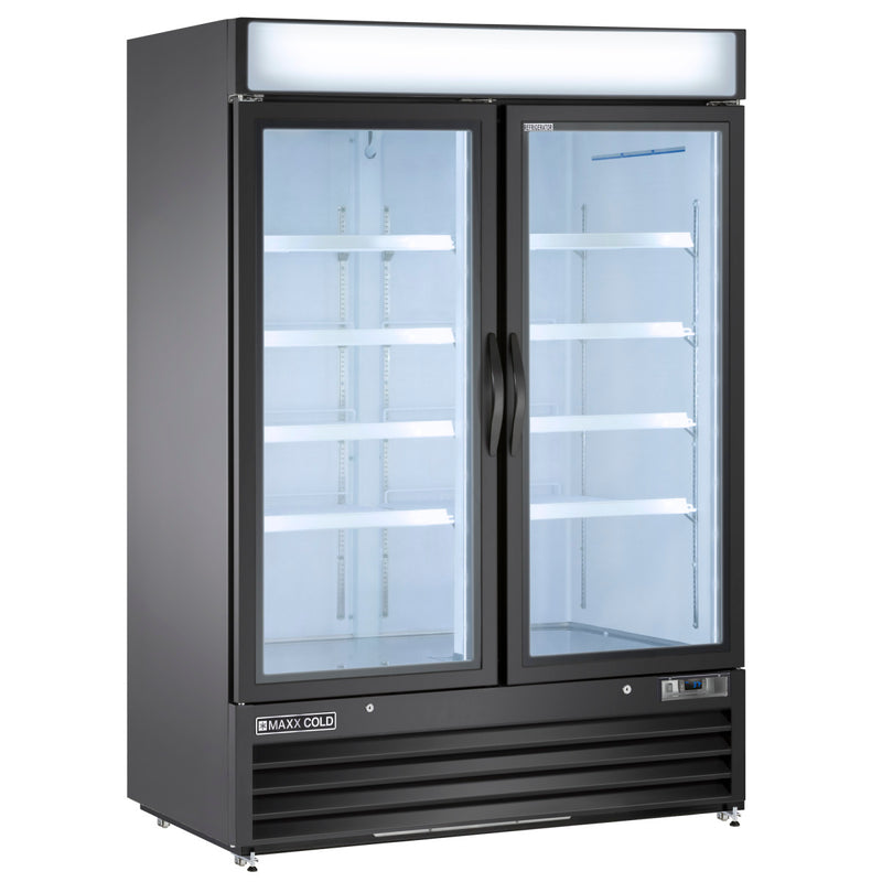 Maxx Cold Double Glass Door Merchandiser Refrigerator, Swing Door, 48 cu. ft., Energy Star, in Black