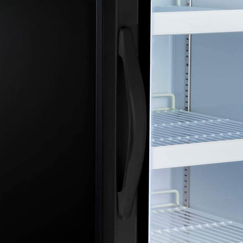 Close Up Detail Image of Maxx Cold V-Series Single Glass Door Merchandiser Freezer, 25"W, 12 cu. ft. Storage Capacity, in Black (MVMF12B)