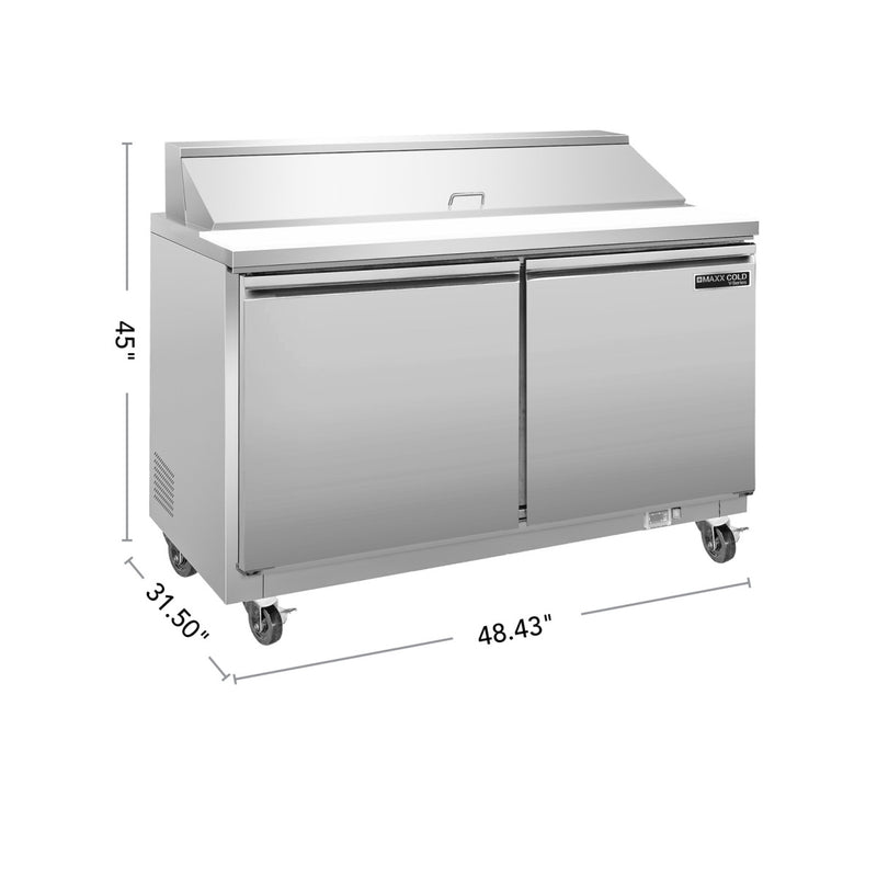 Maxx Cold V-Series 2 Door Refrigerated Sandwich and Salad Prep Station, in Stainless Steel