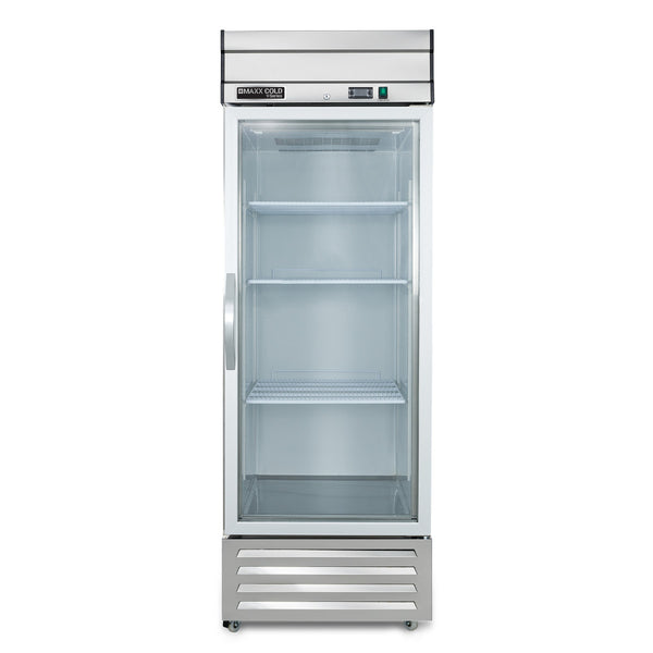 Front Image of Maxx Cold V-Series 1 Glass Door Reach-In Refrigerator, Bottom Mount, 27"W, 19 cu. ft. Storage Capacity, in Stainless Steel (MVR-23GDHC)