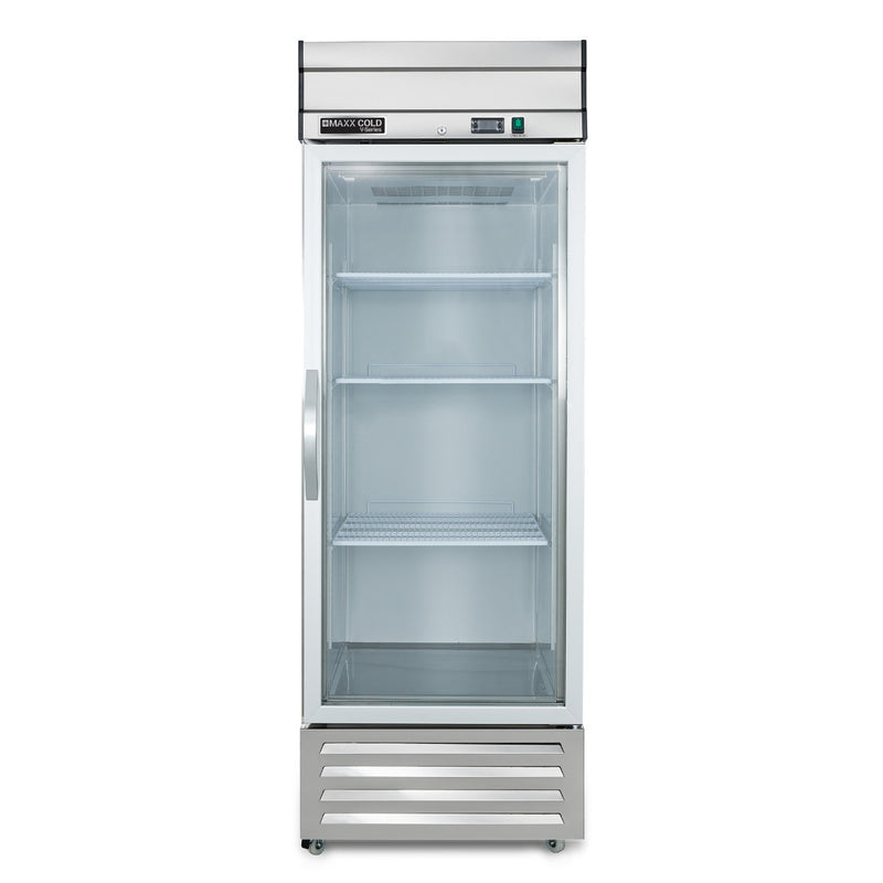 Front Image of Maxx Cold V-Series 1 Glass Door Reach-In Refrigerator, Bottom Mount, 27"W, 19 cu. ft. Storage Capacity, in Stainless Steel (MVR-23GDHC)