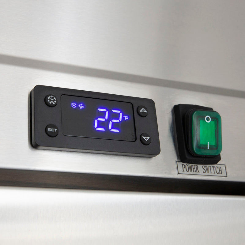 Close Up Detail Image of Maxx Cold V-Series 1 Door Reach-In Freezer, Bottom Mount, 27"W, 19 cu. ft. Storage Capacity, in Stainless Steel (MVF-23FDHC)