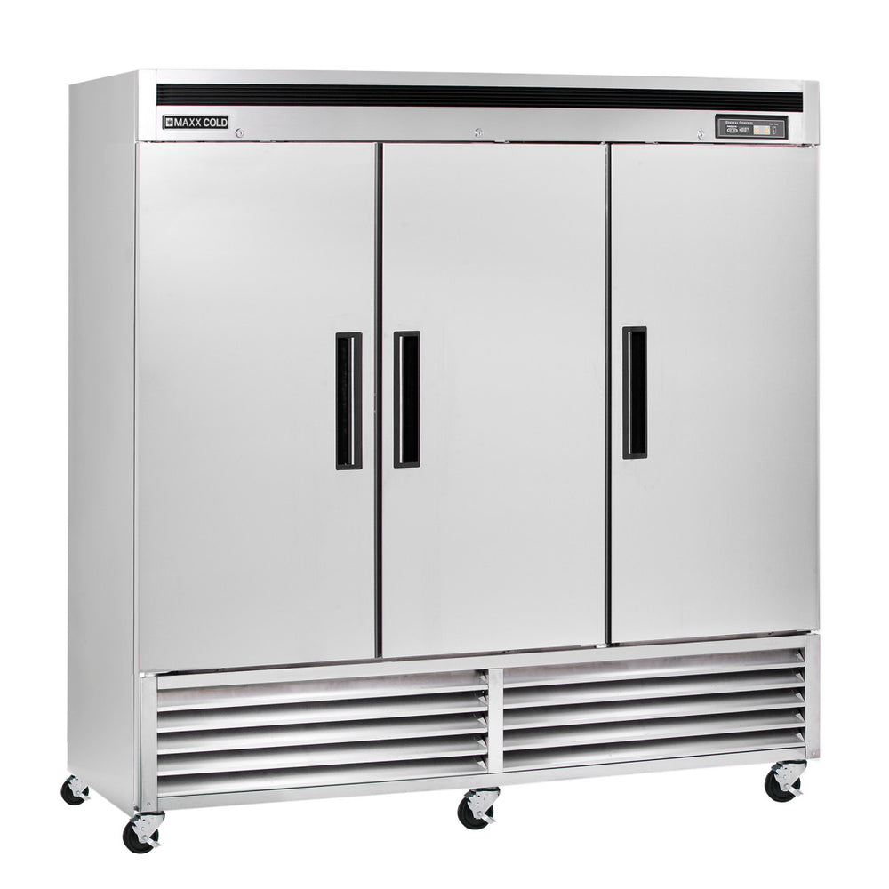 Main Image of Maxx Cold Triple Door Reach-In Refrigerator, Bottom Mount, 81"W, 66.7 cu. ft. Storage Capacity, in Stainless Steel (MCR-72FDHC)