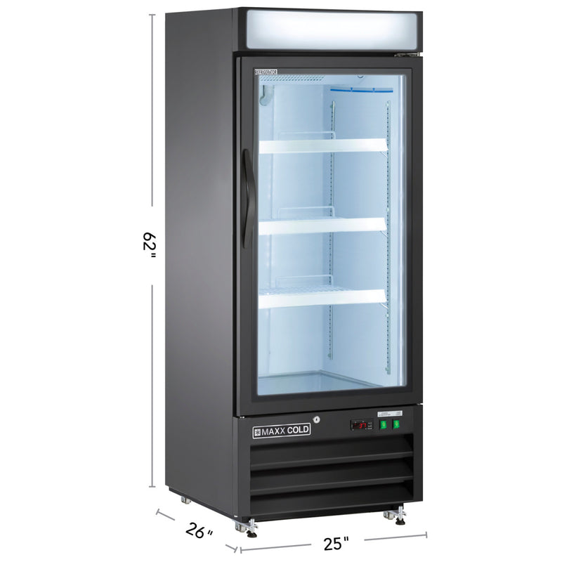 Maxx Cold Single Glass Door Merchandiser Refrigerator, in Black