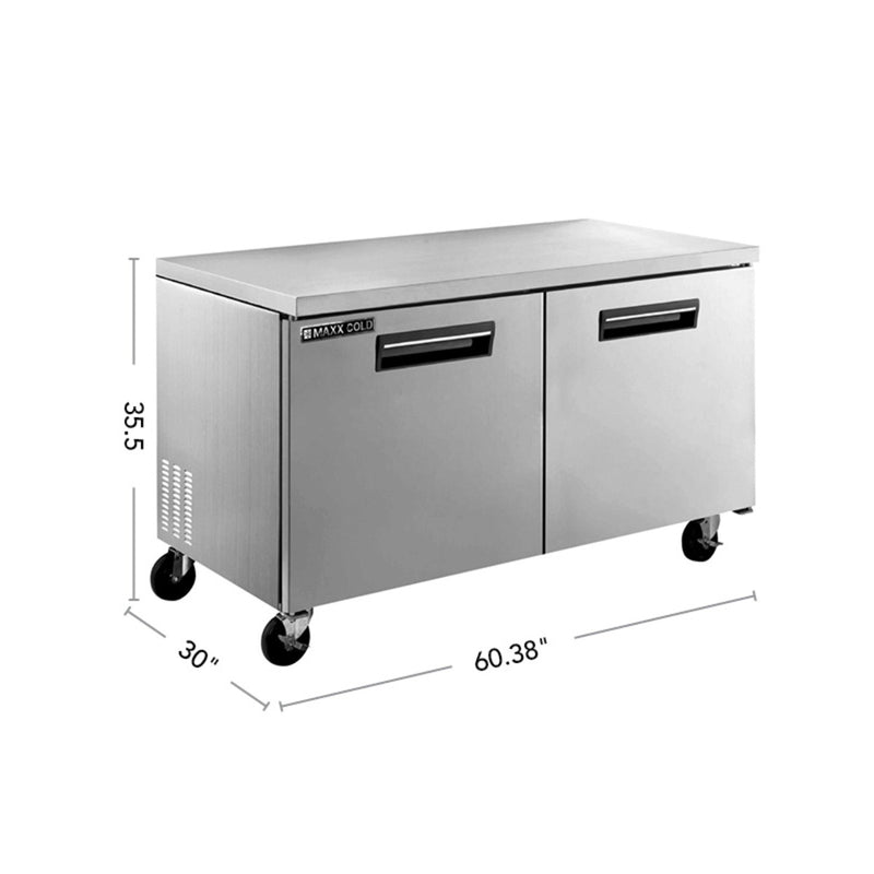 Maxx Cold Double Door Undercounter Freezer, 15.5 cu. ft. Storage Capacity, in Stainless Steel