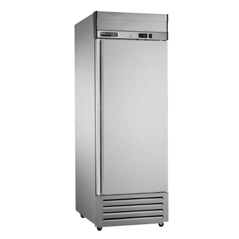 45 Degree Angle Image of Maxx Cold V-Series 1 Solid Door Reach-In Refrigerator, Bottom Mount, 27"W, 19 cu. ft. Storage Capacity, in Stainless Steel (MVR-23FDHC)