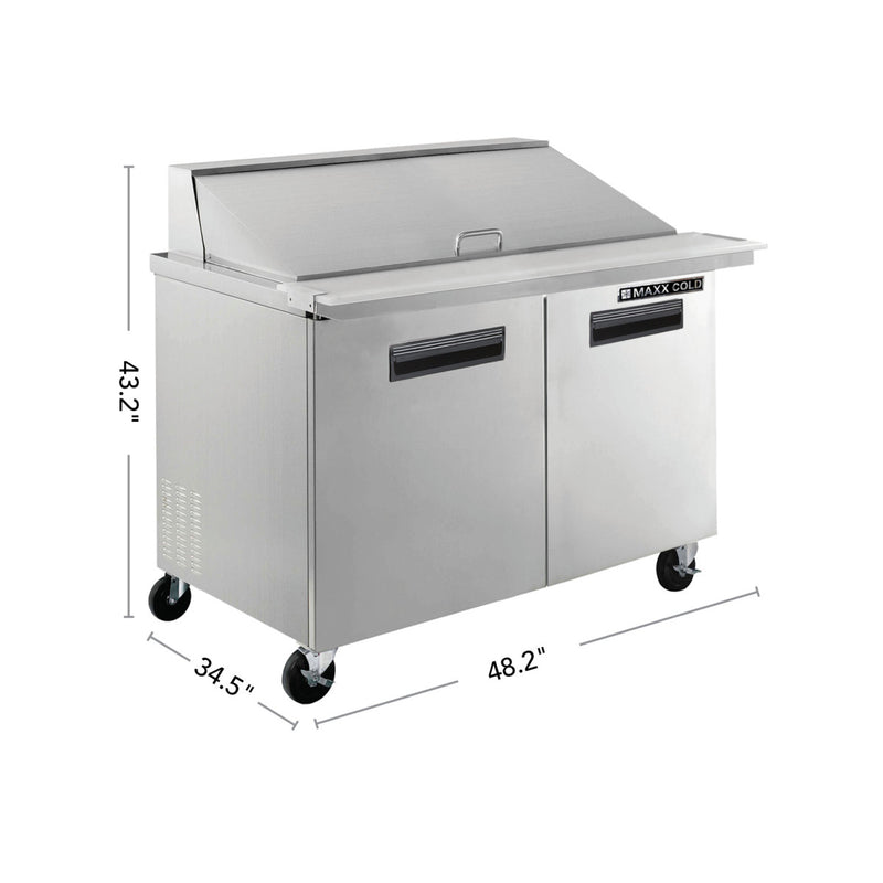 Maxx Cold X-Series Two-Door Refrigerated Mega Top Prep Table, in Stainless Steel