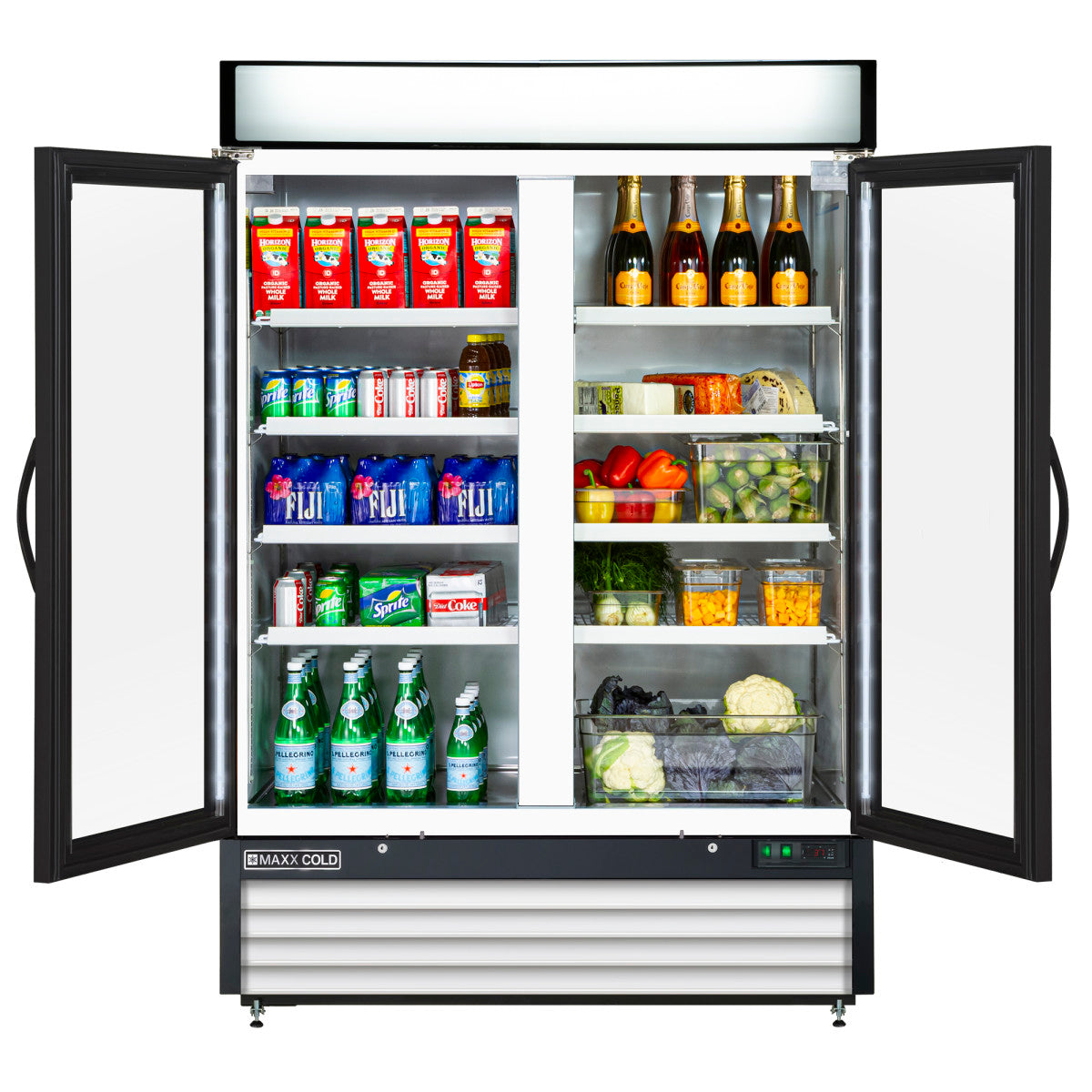 Maxx Cold Double Glass Door Merchandiser Refrigerator, Swing Style