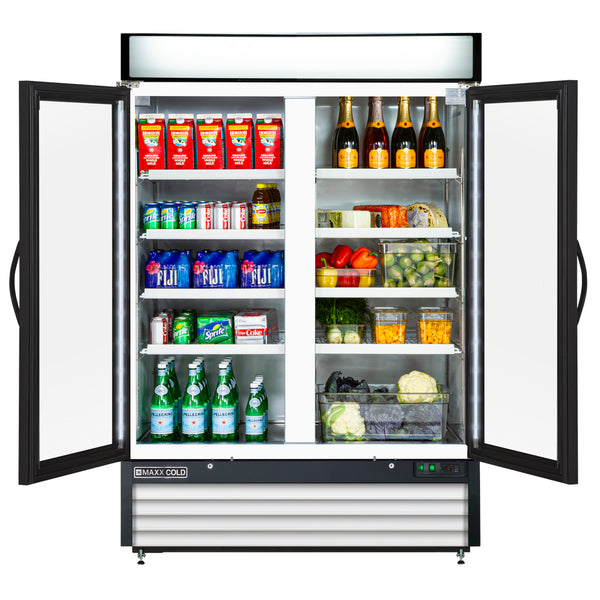 Maxx Cold Double Glass Door Merchandiser Refrigerator, Swing Door, 48 cu. ft., Energy Star, in White