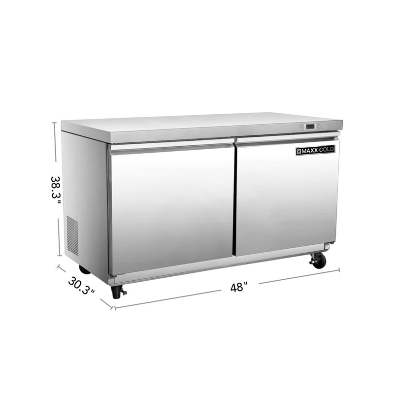 Maxx Cold Double Door Undercounter Freezer, 11.1 cu. ft. Storage Capacity, in Stainless Steel