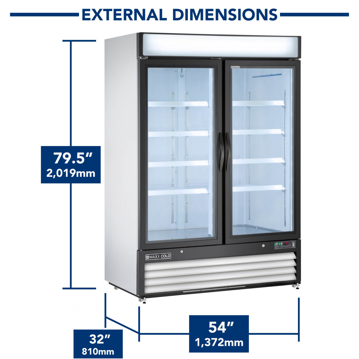 Maxx Cold Double Glass Door Merchandiser Refrigerator, Swing Style