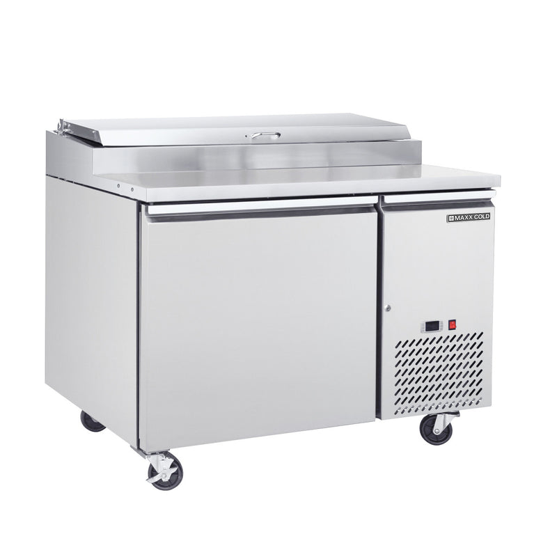 Maxx Cold One-Door Refrigerated Pizza Prep Table, 10.95 cu. ft. Storage Capacity, in Stainless Steel