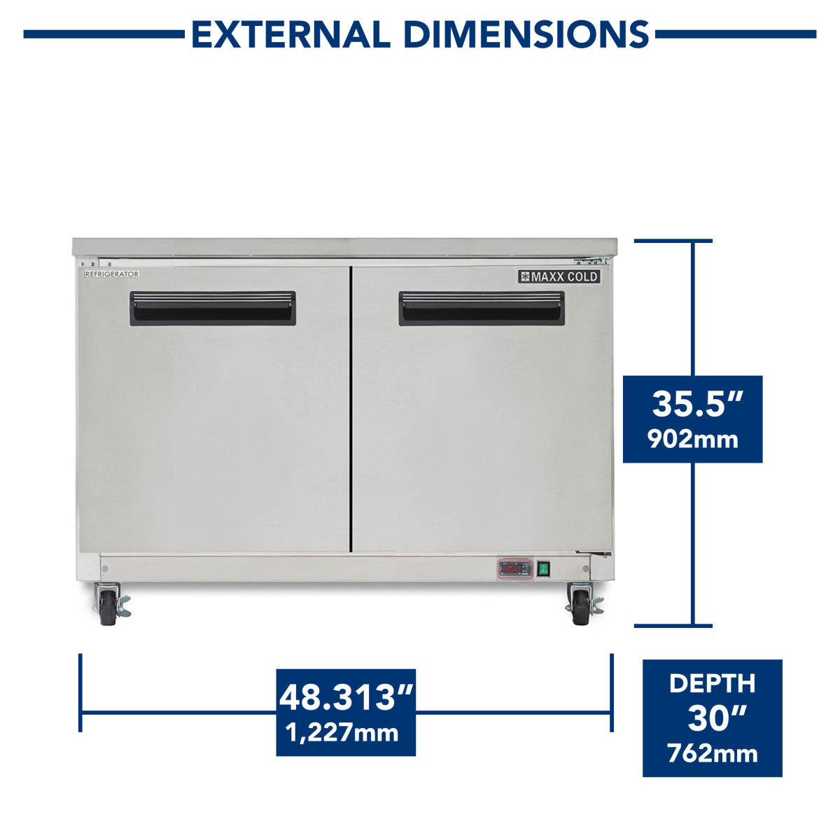 Maxx Cold Double Door Undercounter Refrigerator, 48.3