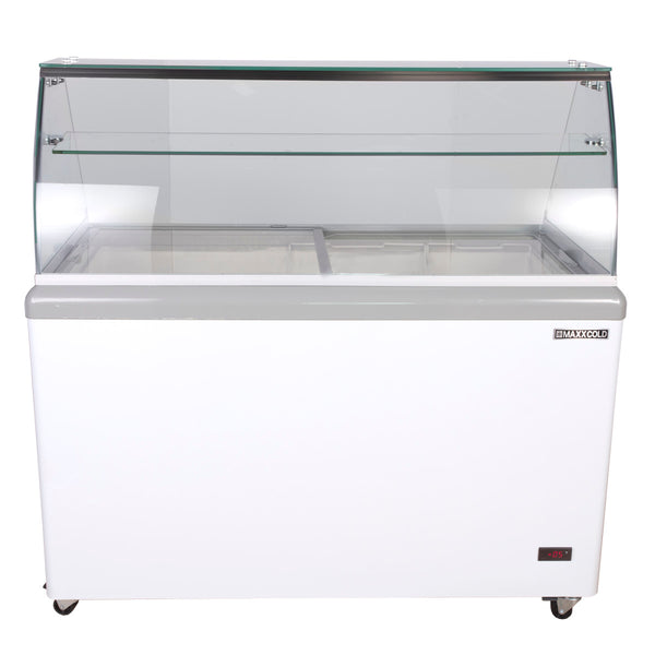 Maxx Cold Curved Glass Ice Cream Dipping Cabinet Freezer, 13.8 cu. ft. Storage Capacity, in White