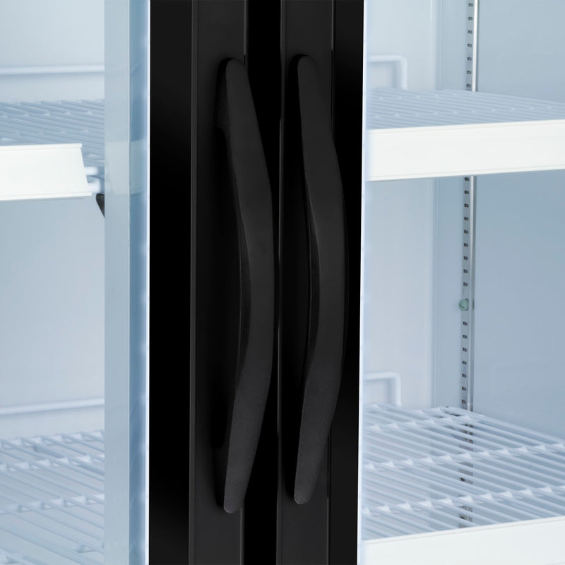 Close Up Detail Image of Maxx Cold V-Series Double Glass Door Merchandiser Refrigerator, 54"W, 48 cu. ft. Storage Capacity, in Black (MVMR48B)