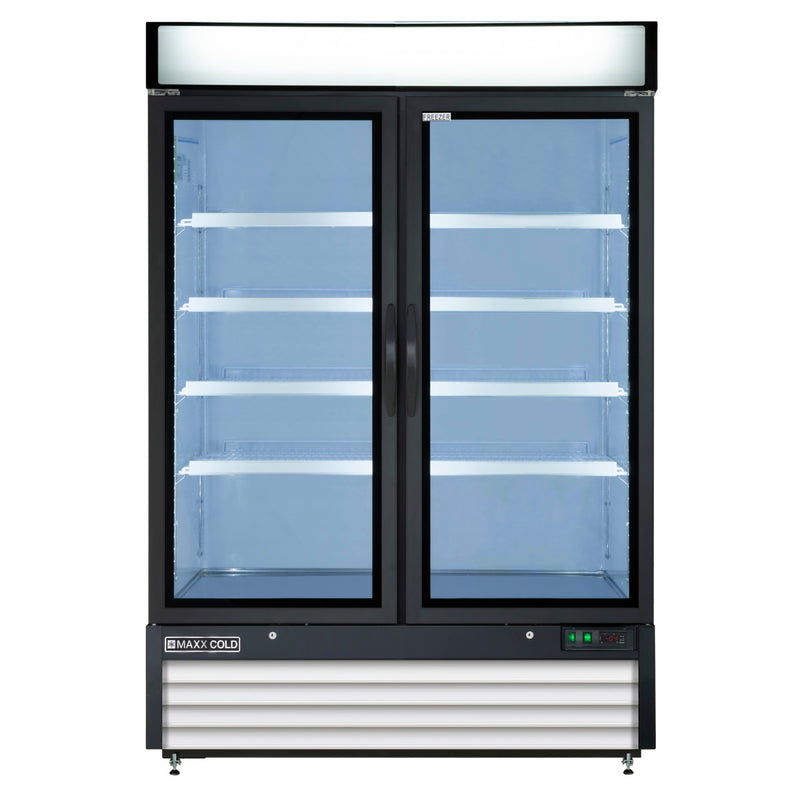 Maxx Cold Double Glass Door Merchandiser Freezer, Swing Door, 48 cu. ft., Storage Capacity, in White