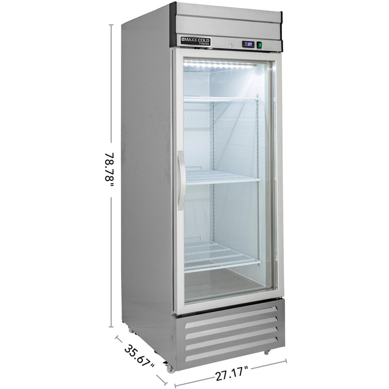 Maxx Cold V-Series 1 Glass Door Reach-In Refrigerator, Bottom Mount, in Stainless Steel