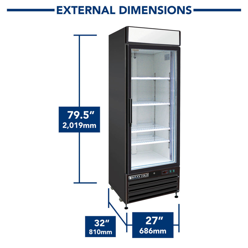 Maxx Cold Single Glass Door Merchandiser Freezer, 23 cu. ft. Storage Capacity, in Black
